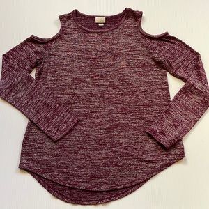 a new day wild cherry & silver light weight long sleeve top. Size XS